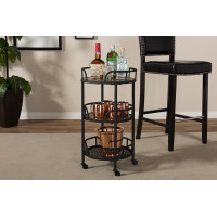 Baxton Studio YLX-9052 Bristol Rustic Industrial Style Metal and Wood Mobile Serving Cart